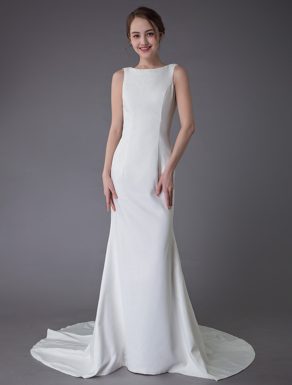Wedding Dresses Ivory Sheath Simple Bridal Dress Cowl Back Beach Wedding Gowns With Train Exclusive-newarrivaldress