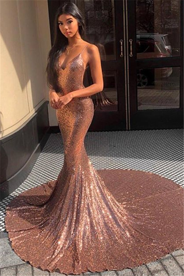Chic Spaghetti-Straps Sequins Sexy Mermaid Prom Dress-newarrivaldress