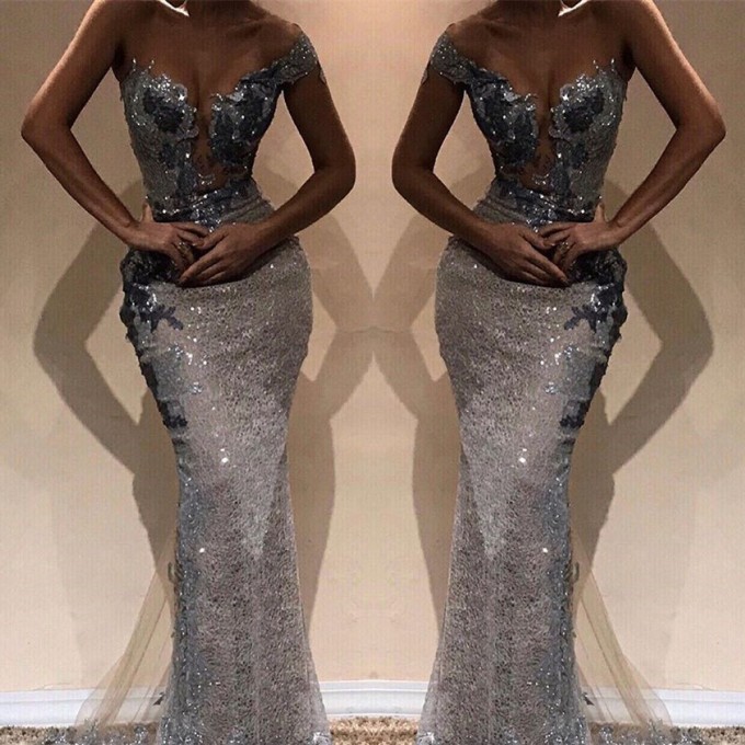 Glamorous Sheath One-Shoulder Silver Sequins Prom Dresses-newarrivaldress