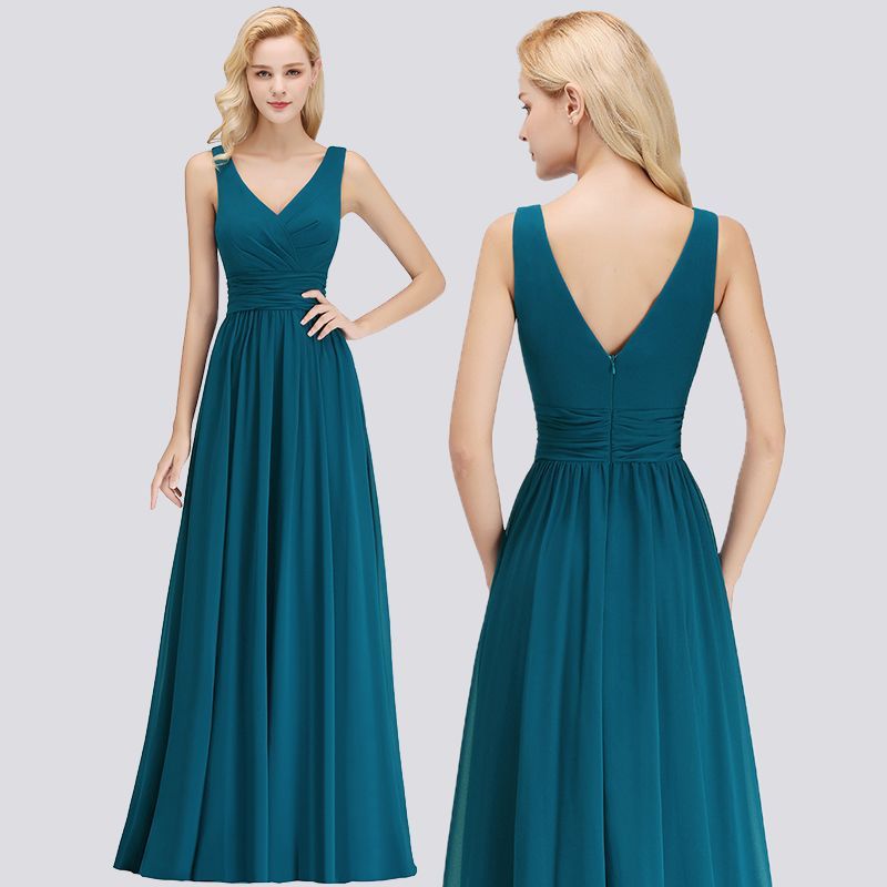 Sleeveless Chiffon Newest A-line Straps Floor-length Bridesmaid Dress-newarrivaldress