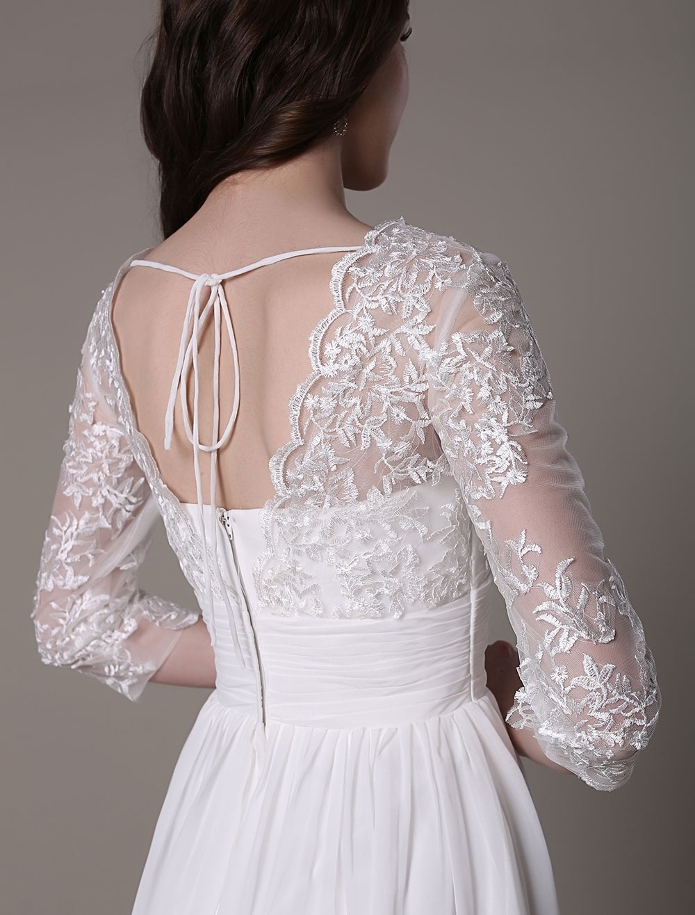 Simple Wedding Dressses Chiffon V Neck Lace A Linepleated Bridal Dress Exclusive-newarrivaldress