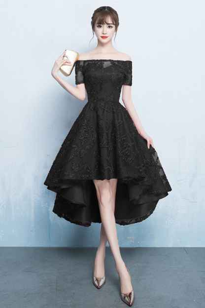 A-line Hi-lo Off-the-shoulder Short Sleeves Appliques Homecoming/Cocktail Dresses-newarrivaldress