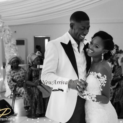 Long Sleeve Lace Illusion Appliques Nigeria Jewel Mermaid See Through Tulle Wedding Dresses Online-newarrivaldress