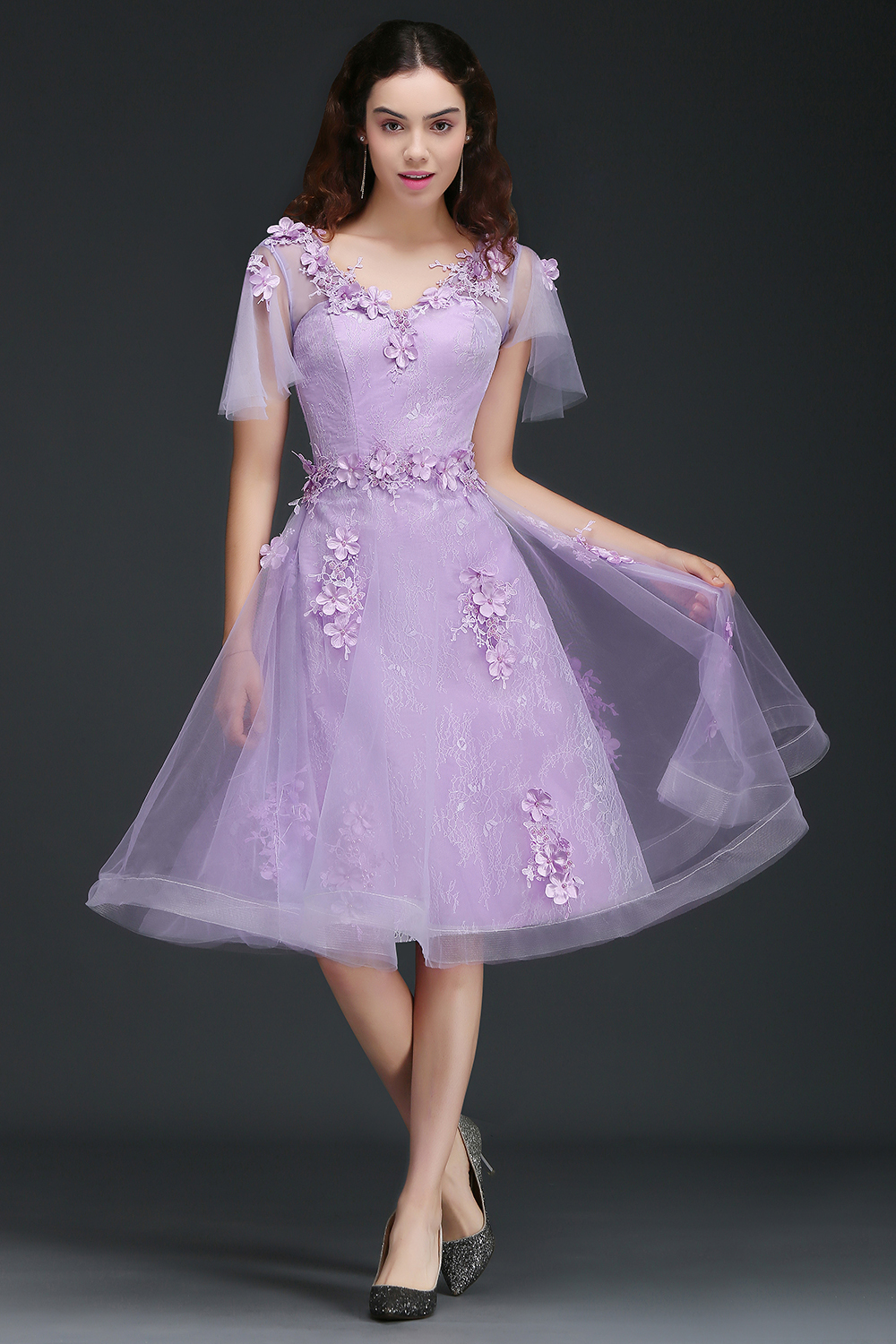 ALIANA | A Line V Neck Lilac Short Cocktail Homecoming Dresses With Sleeve-newarrivaldress