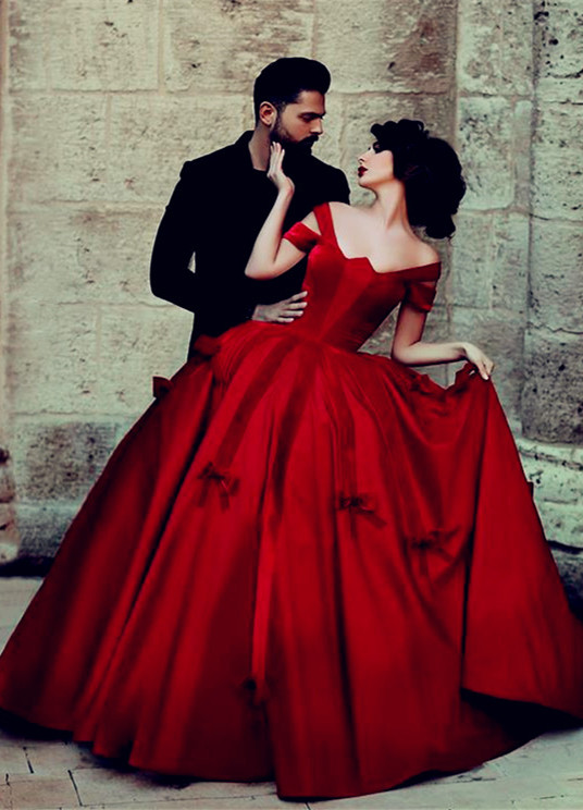 Ball Gown Wedding Dress Off The Shoulder Burgundy with Bowknots Floor Length Bridal Gowns-newarrivaldress