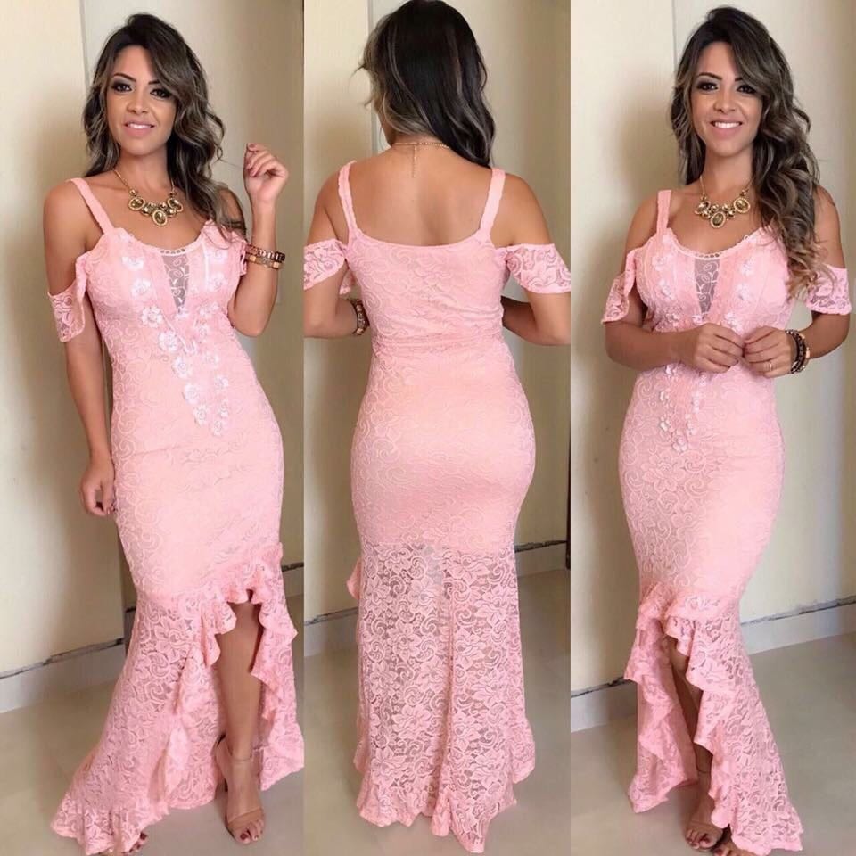 Pink Lace Appliques Off-The-Shoulder Hi-Lo Mermaid Prom Dresses-newarrivaldress