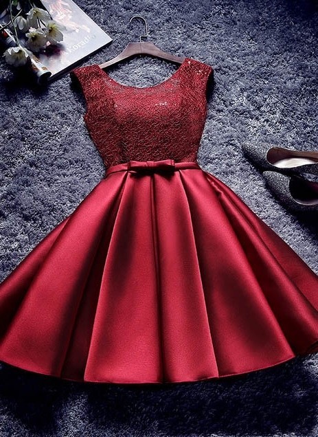 Bowknot Sash Lace-Up-Back Red Custom Made A-line Sexy Short Homecoming Dresses-newarrivaldress