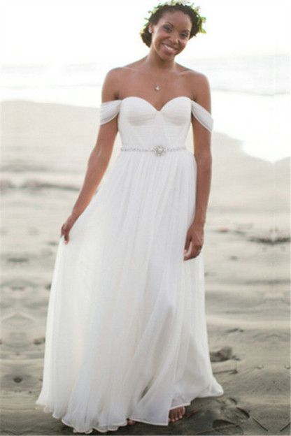 Off The Shoulder Summer Beach Wedding Dresses | Chiffon Bridal Gowns Online-newarrivaldress