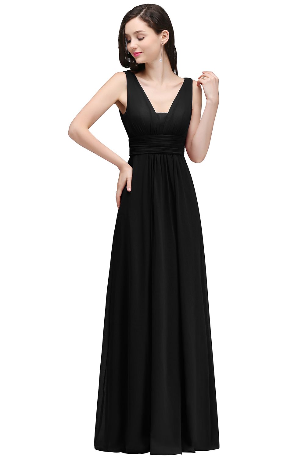 ALEXA | Sheath V Neck Burgundy Chiffon Long Evening Dresses-newarrivaldress
