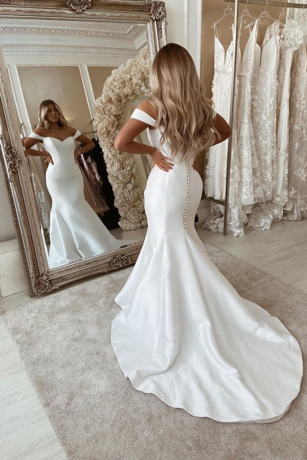 Off The Shoulder Mermaid Wedding Dresses | Sleeveless Sexy Bridal Gowns Online-newarrivaldress