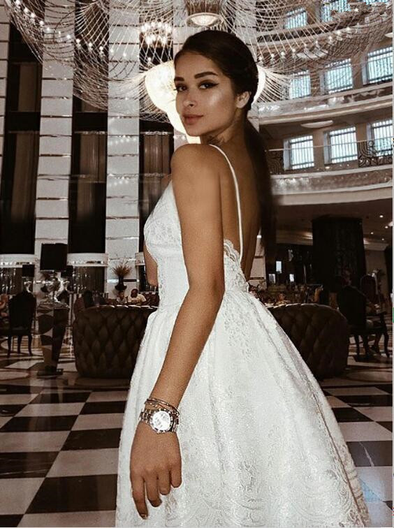 Modern Lace Short Spaghetti Strap A-line Sleeveless Homecoming Dress-newarrivaldress