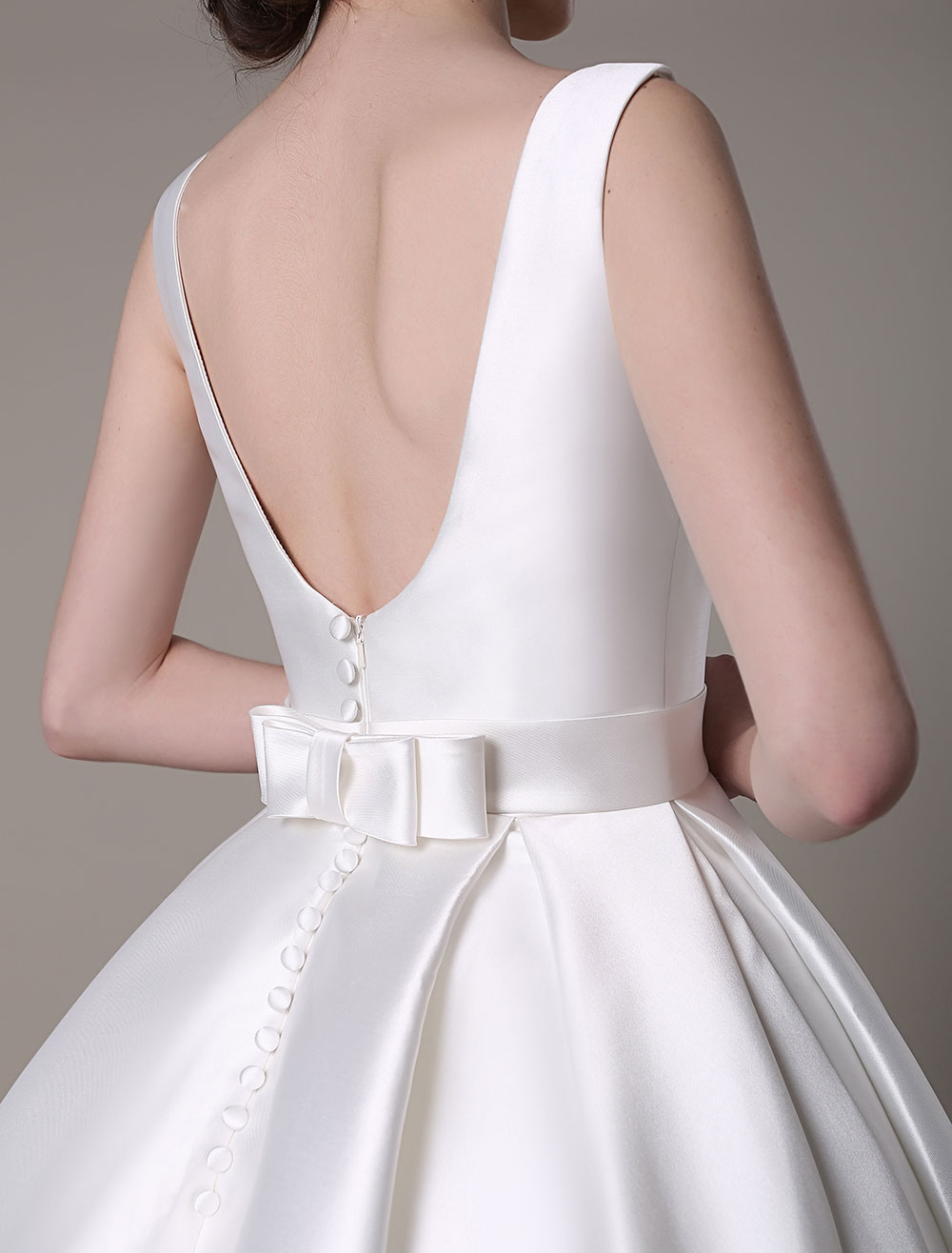 Ivory Wedding Dress Scoop Backless Knee Length Satin Wedding Gown Exclusive-newarrivaldress