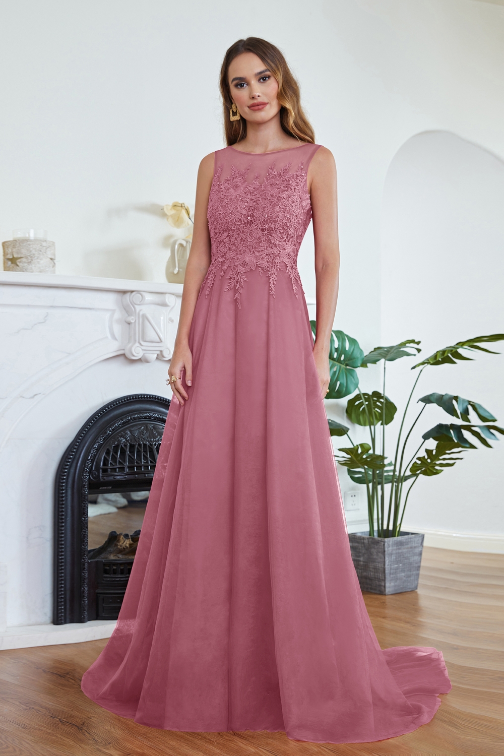 ABRIL | A-line Court Train Tulle Evening Dress with Appliques-newarrivaldress