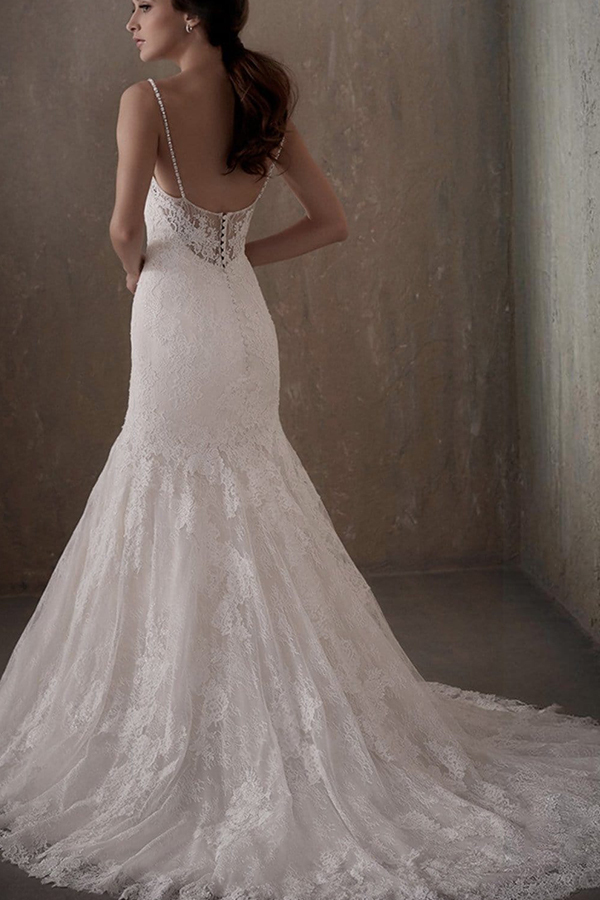 Elegant Sleeveless White Lace Wedding Dress Scoop Neck Mermaid Wedding Dress-newarrivaldress