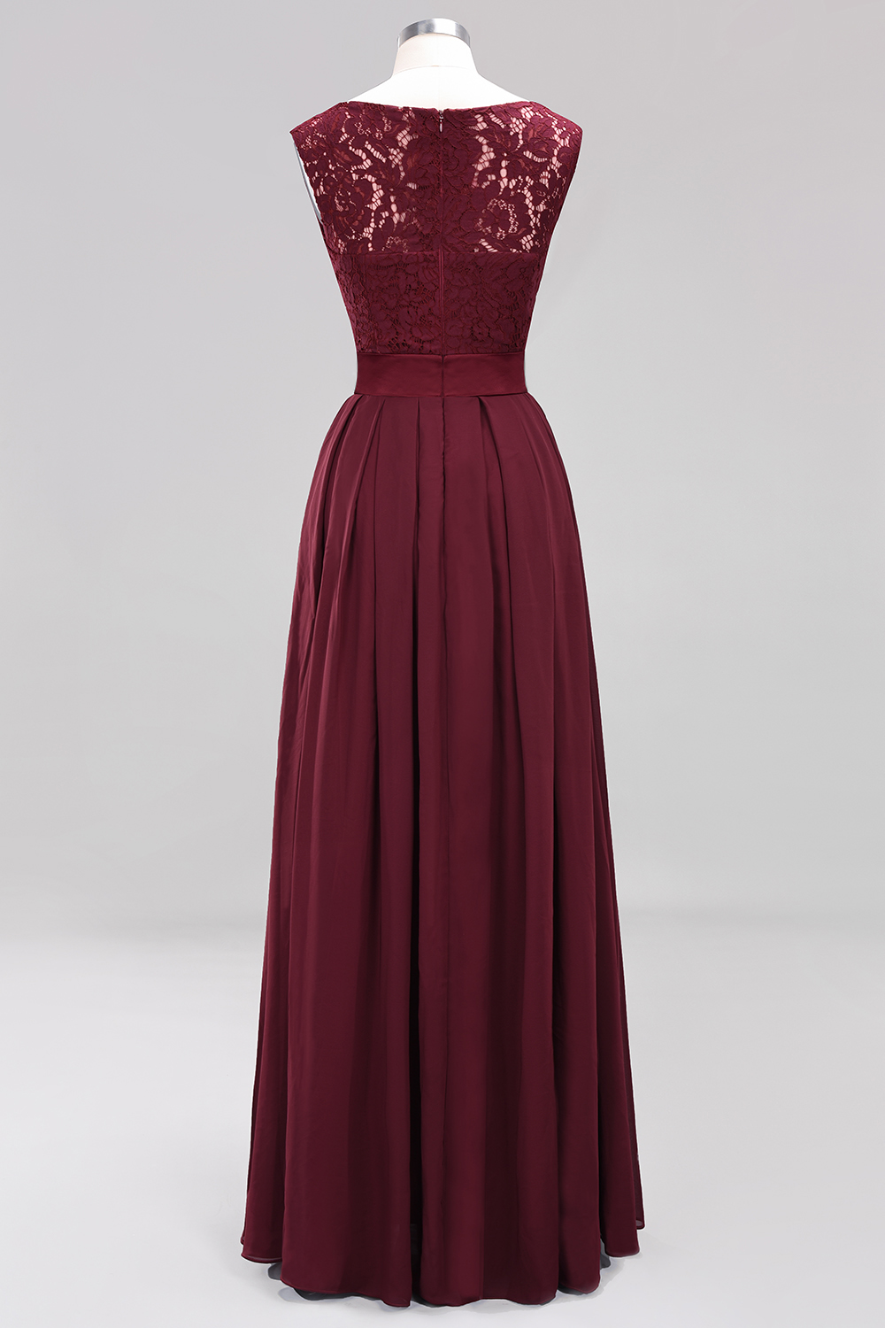 A-line Chiffon Lace Jewel Sleeveless Ruffles Floor-length Bridesmaid Dress-newarrivaldress