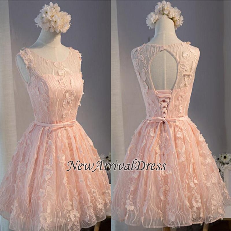 Appliques Homecoming Bows Short Sleeveless Sashes Custom Made A-line Mini Dresses With Scoop Cocktail Dresses-newarrivaldress
