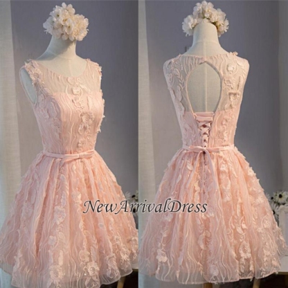 Appliques Homecoming Bows Short Sleeveless Sashes Custom Made A-line Mini Dresses With Scoop Cocktail Dresses-newarrivaldress