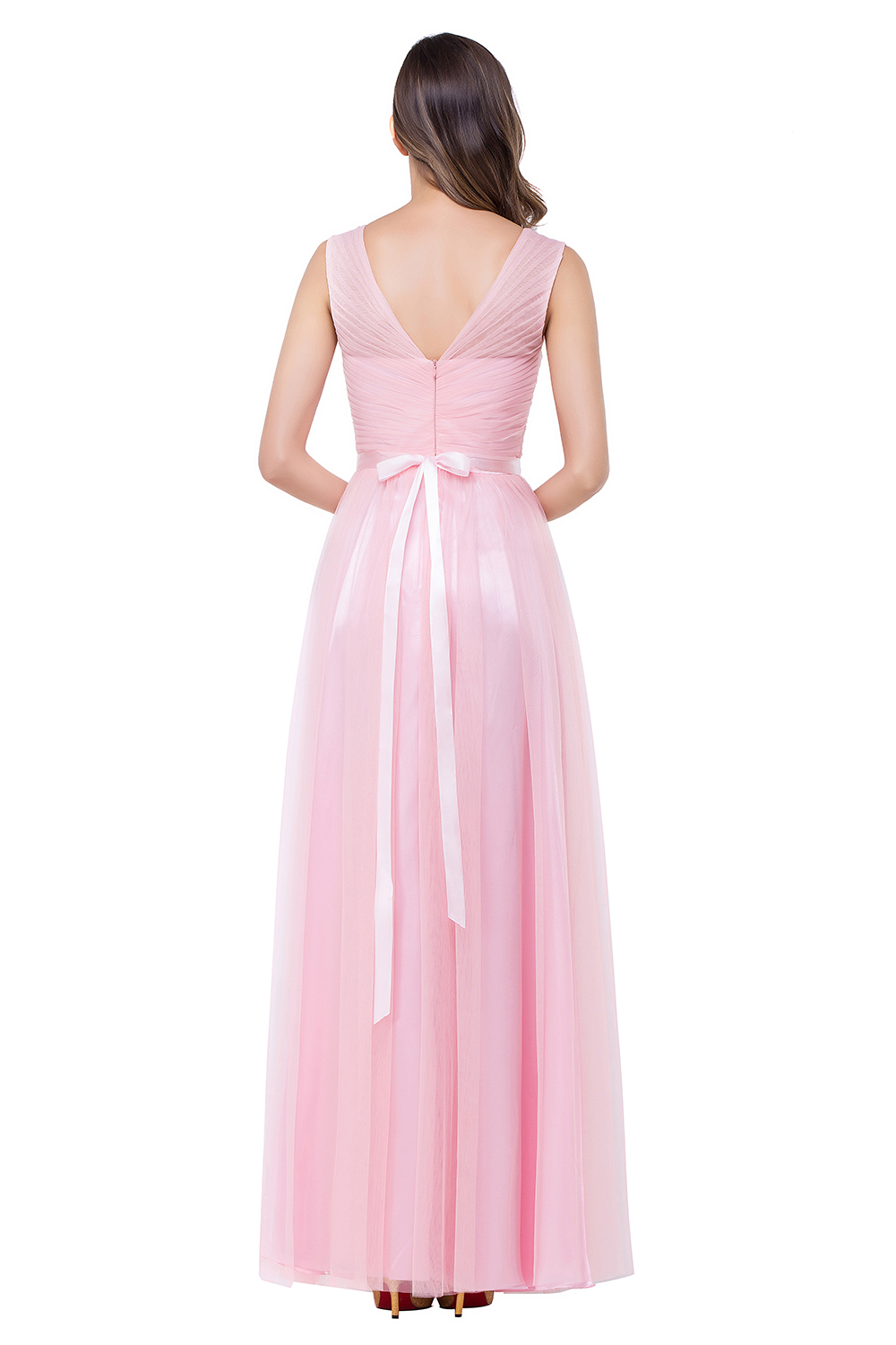 ELLIOT | A-line Sleeveless V-neck Floor-length Tulle Bridesmaid Dresses-newarrivaldress