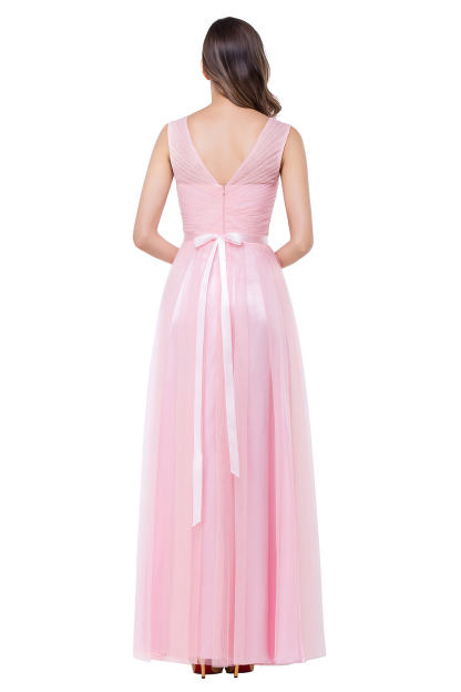 ELLIOT | A-line Sleeveless V-neck Floor-length Tulle Bridesmaid Dresses-newarrivaldress