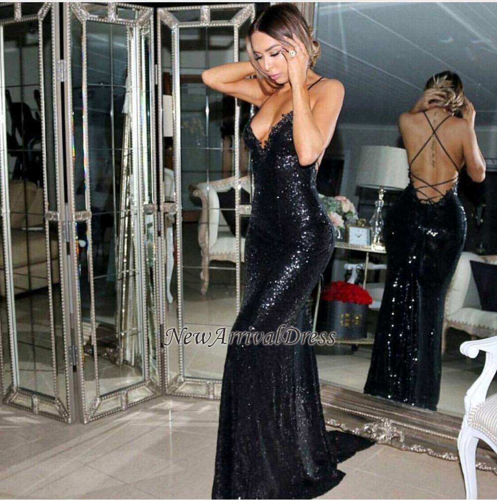 Mermaid Sexy Sweep-Train Sequined Black Sleeveless Prom Dress BA5407-newarrivaldress