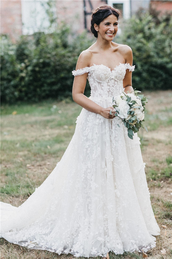 Latest s Off The Shoulder Wedding Dresses | Lace Appliques See Through Sleeveless Bridal Gowns-newarrivaldress