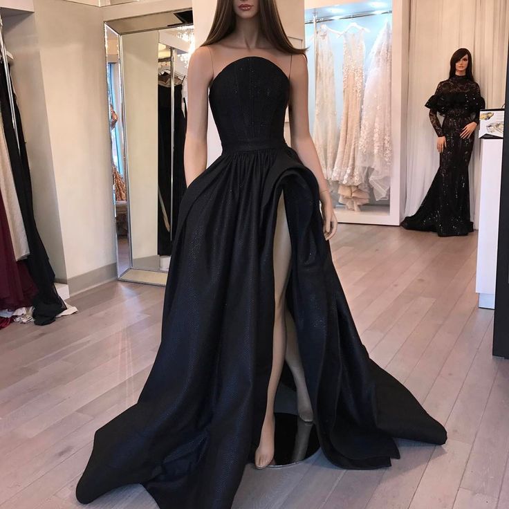 Sexy Designer Sleeveless Slit Black Evening Dress-newarrivaldress