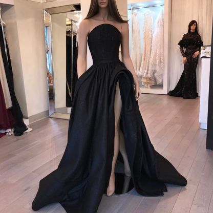 Sexy Designer Sleeveless Slit Black Evening Dress-newarrivaldress