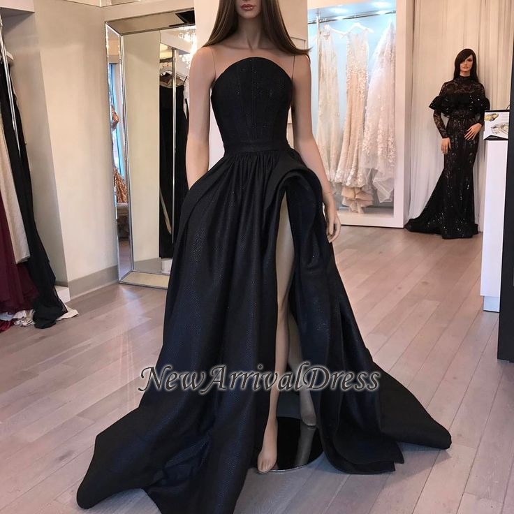Sexy Designer Sleeveless Slit Black Evening Dress-newarrivaldress