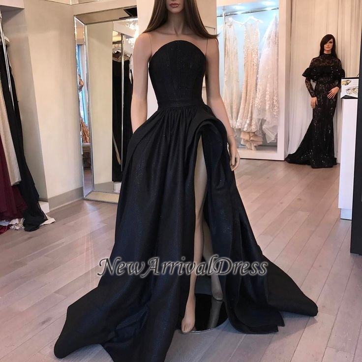Sexy Designer Sleeveless Slit Black Evening Dress-newarrivaldress
