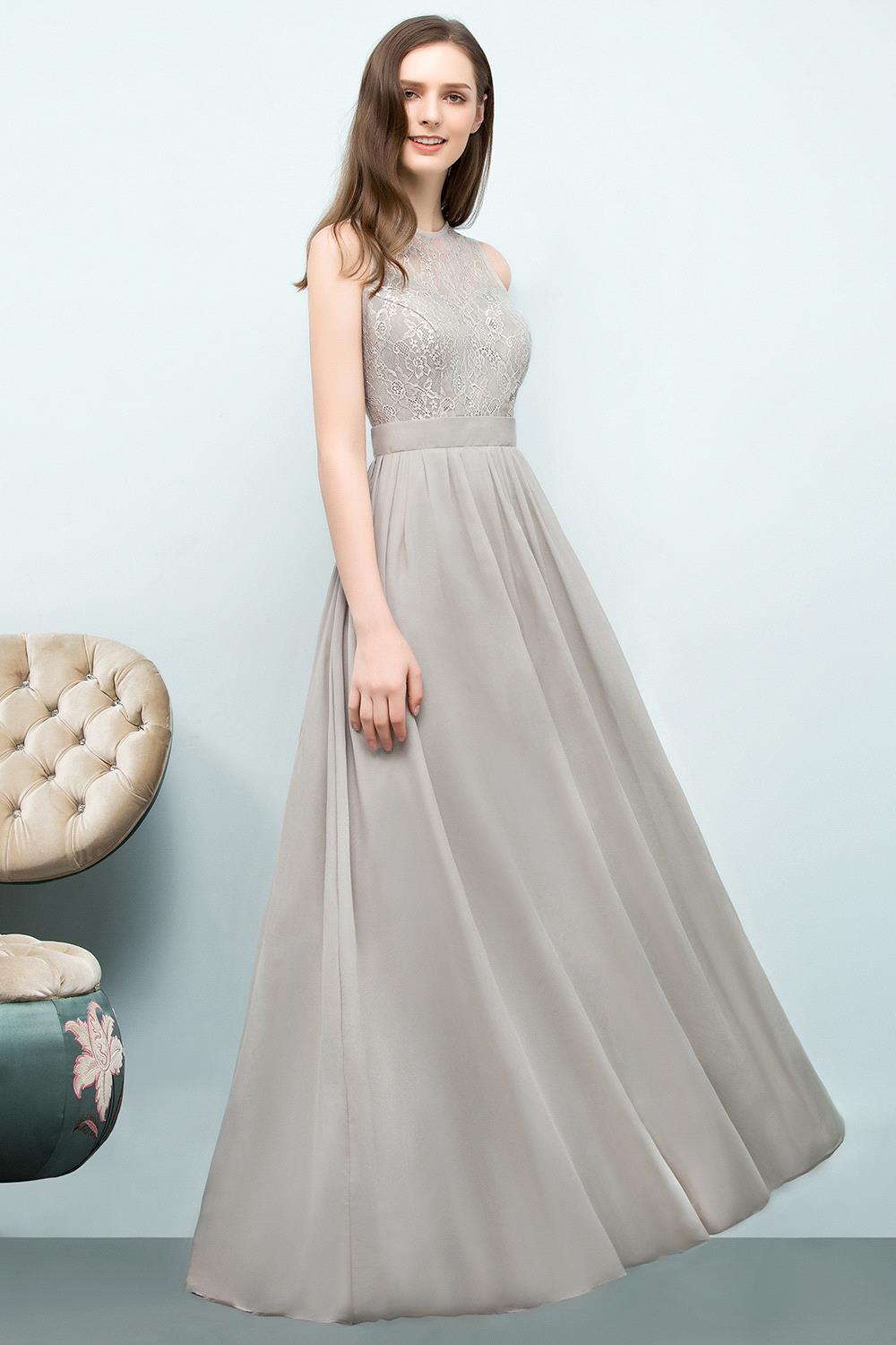 SILVIA | A-line Sleeveless Long Lace Top Chiffon Bridesmaid Dresses-newarrivaldress
