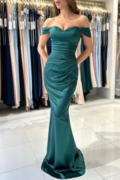 Charming Green Off the Shoulder Floor Length Sweetheart Prom Dress with Ruffles-newarrivaldress