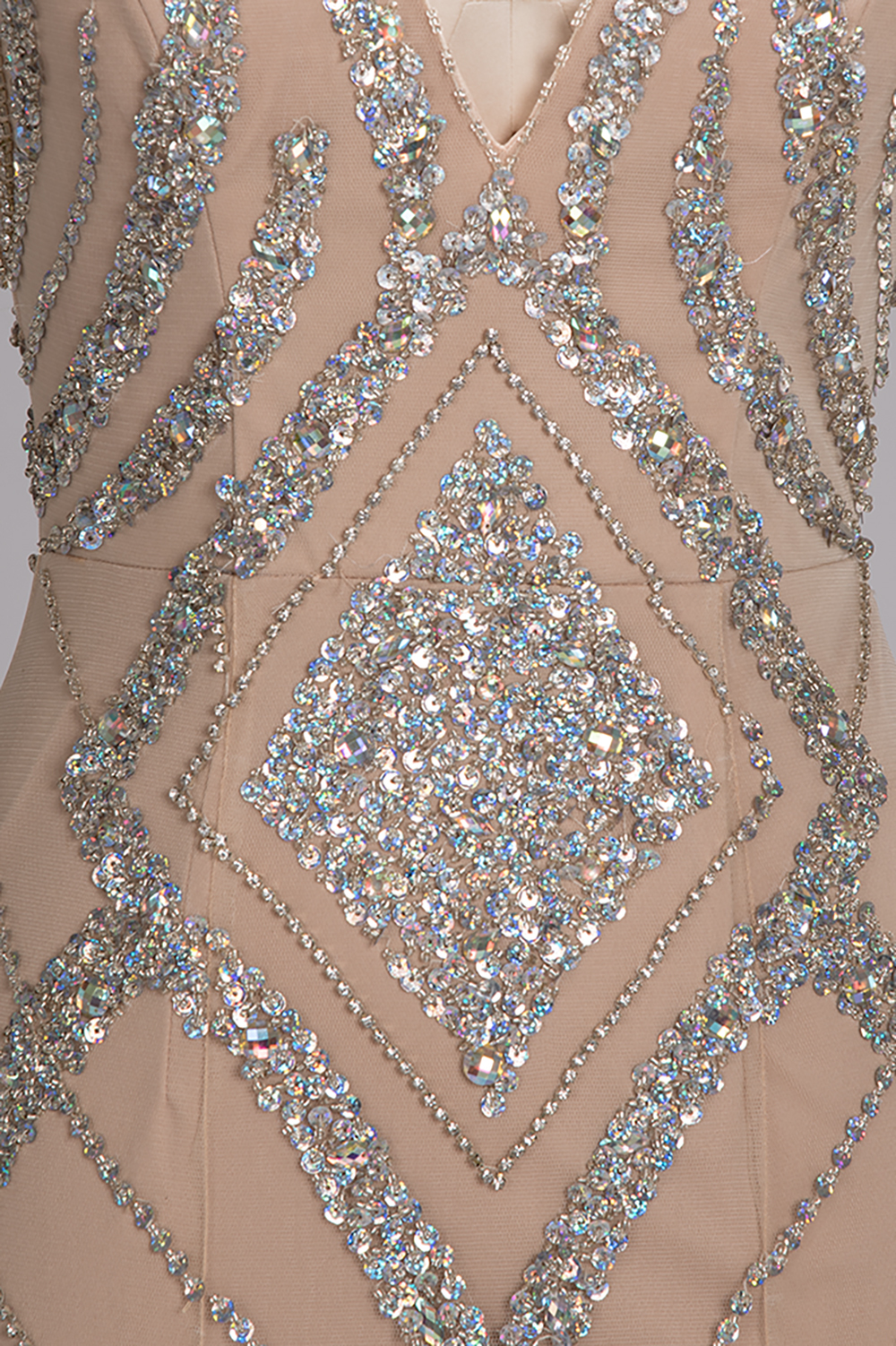 V-Neck Long Gorgeous Mermaid Crystal Sleeveless Beadings Prom Dress-newarrivaldress