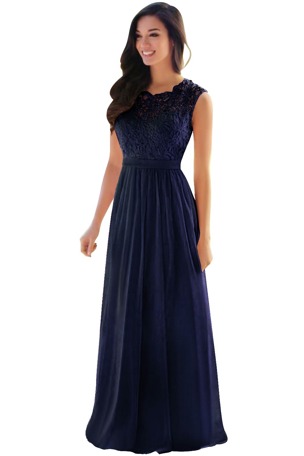 EMELY | Sheath Crew Sleeveless Floor-length Lace Top Chiffon Bridesmaid Dresses-newarrivaldress