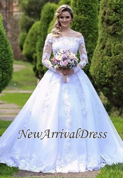 Button Long Sleeve Princess Custom Made Lace Wedding Dresses Online-newarrivaldress