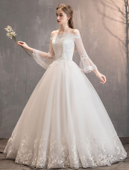 Lace Wedding Dresses Ivory Off The Shoulder Lace Applique Princess Bridal Gown-newarrivaldress