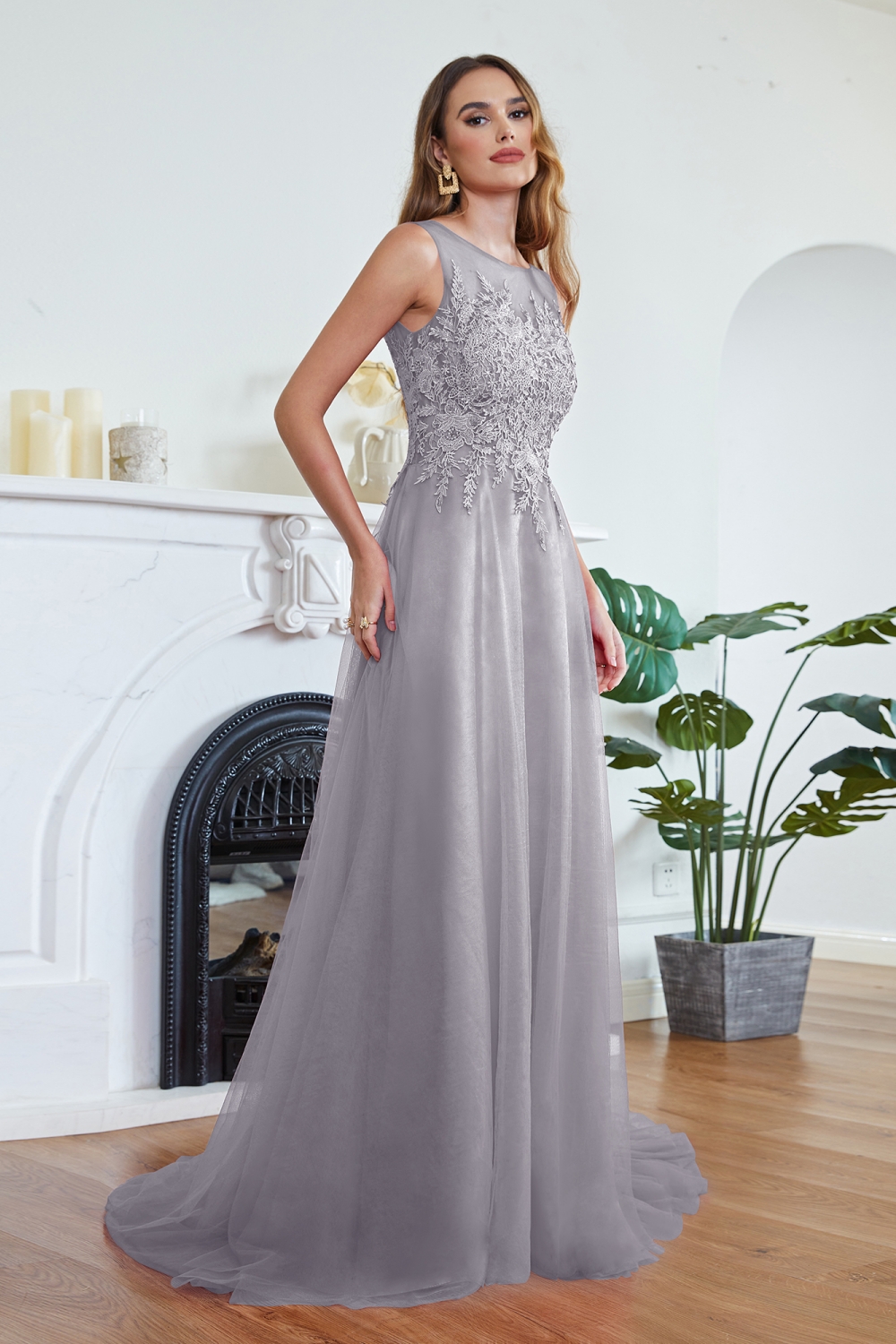 ABRIL | A-line Court Train Tulle Evening Dress with Appliques-newarrivaldress