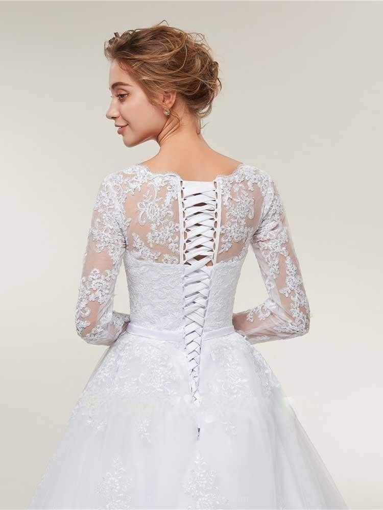 Stunning White Floral Lace Appliques Long Sleeves Aline Wedding Gown-newarrivaldress