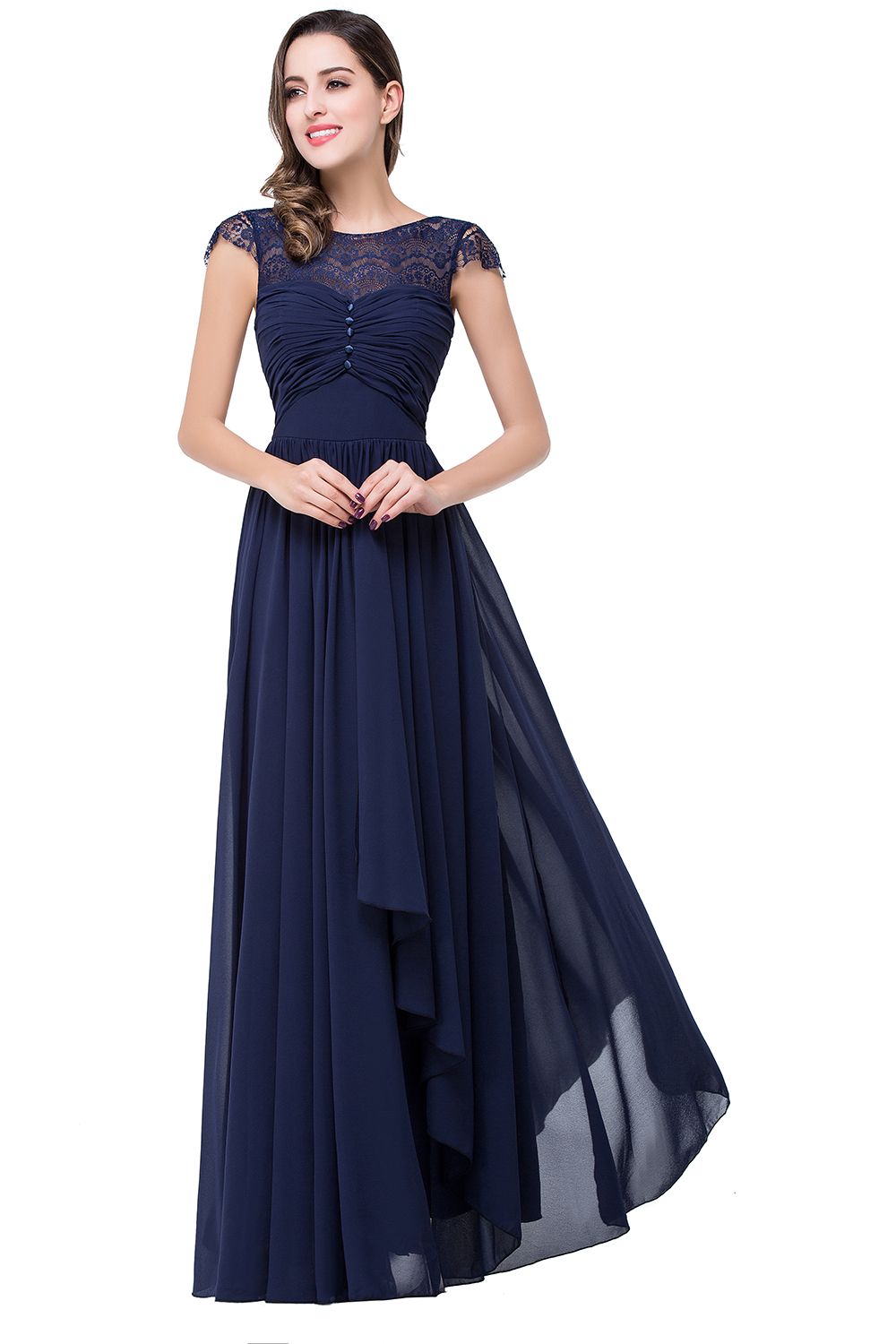 ELLEN | A-line Short Sleeves Chiffon Bridesmaid Dresses with Ribbon Bow-newarrivaldress