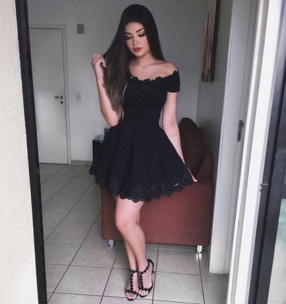 New Black Lace Off the Shoulder Short Homecoming Dress-newarrivaldress