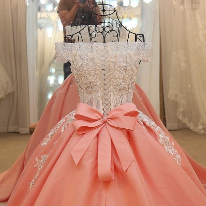 2021 V-neck Off-the-shoulder A-Line Floor-Length Appliques Prom Dress With Bow-newarrivaldress