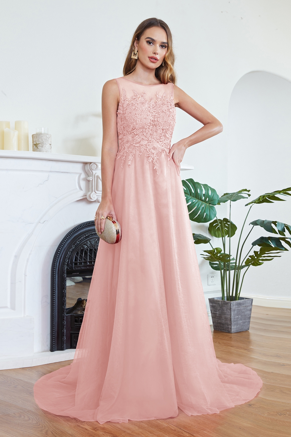 ABRIL | A-line Court Train Tulle Evening Dress with Appliques-newarrivaldress