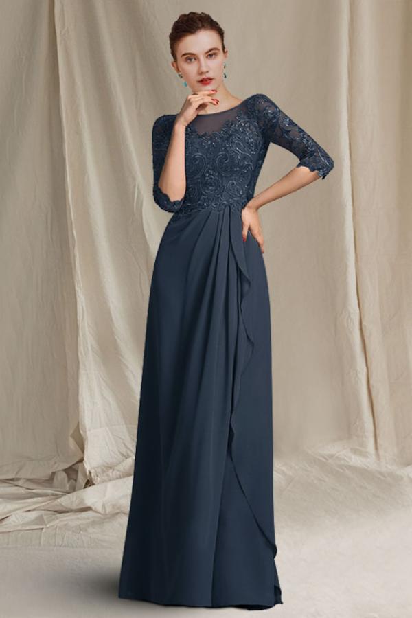Half Sleeves Chiffon Mother of the Bride Dress Lace Appliques Evening Dress-newarrivaldress