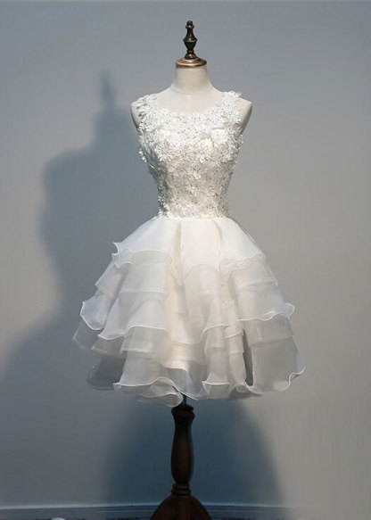 Sleeveless Lace Layers Hot Lace Appliques Organza White Sexy Short Homecoming Dresses-newarrivaldress