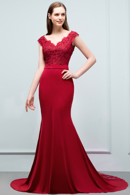 JOURNEY | Mermaid Floor Length V-neck Appliques Beads Prom Dresses with Sash-newarrivaldress