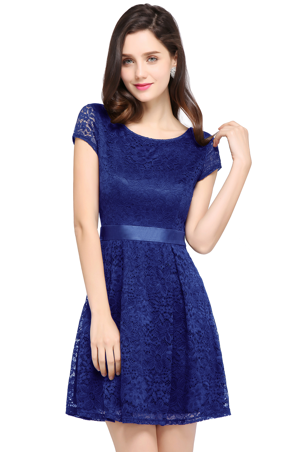 ARMANI | A-line Scoop Black Lace Homecoming Dress with Sash-newarrivaldress