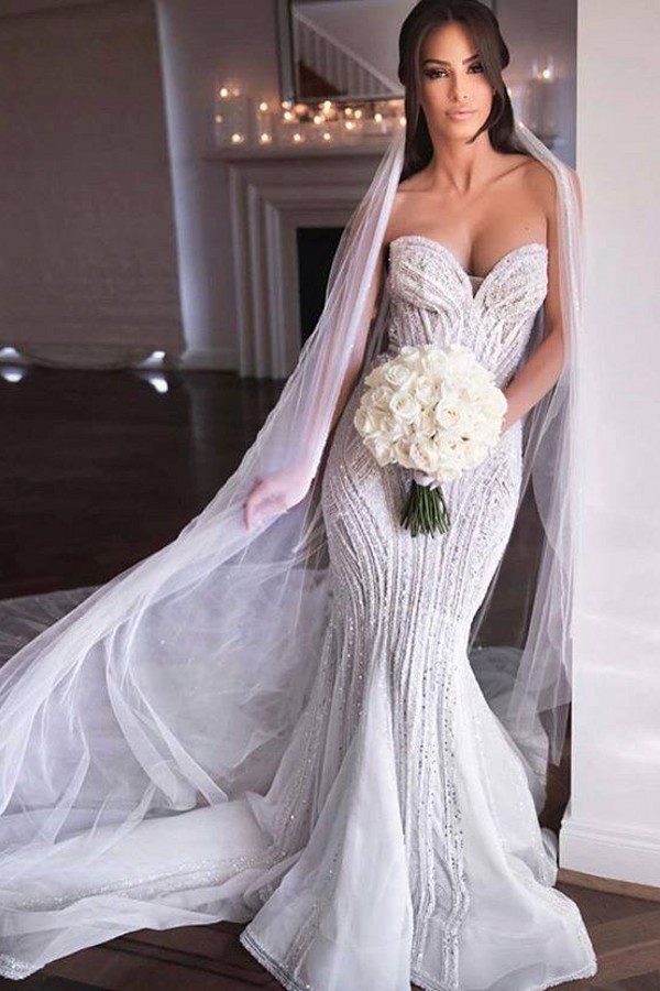 bedazzled mermaid prom dress Rhinestone V-neck Feathers Mermaid Made to Measure Prom Dress