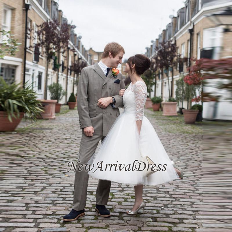 Tulle Designer Lace Appliques New Arrival Tea Length Charming Wedding Dresses-newarrivaldress