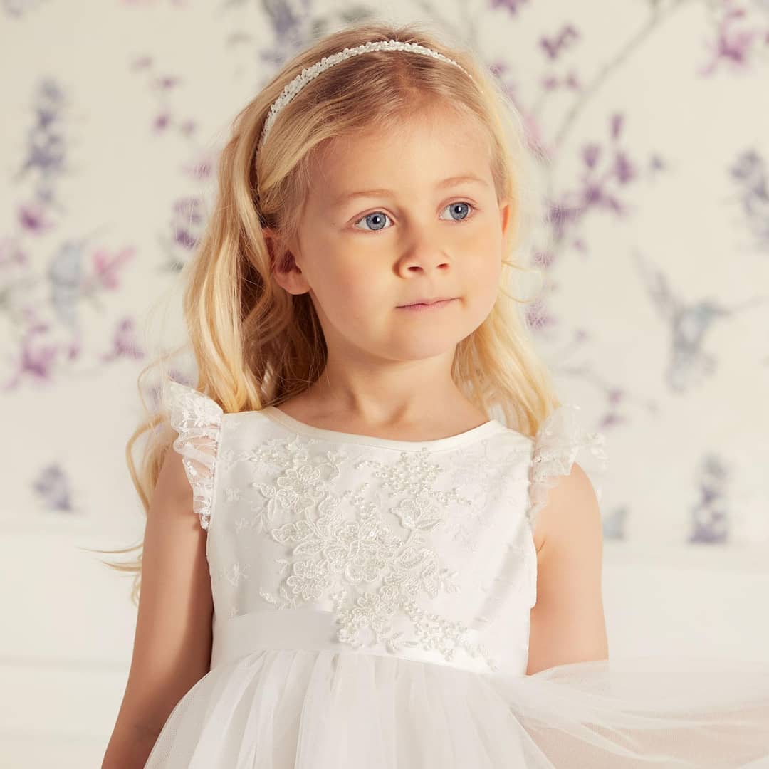 Cap Sleeves Lace Tulle Flower Girl Dress with Ribbon Belt-newarrivaldress