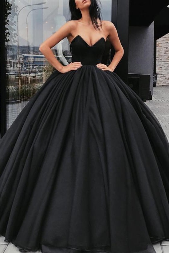 Sleeveless Black Sexy Sweetheart Ball-Gown Prom Dresses-newarrivaldress
