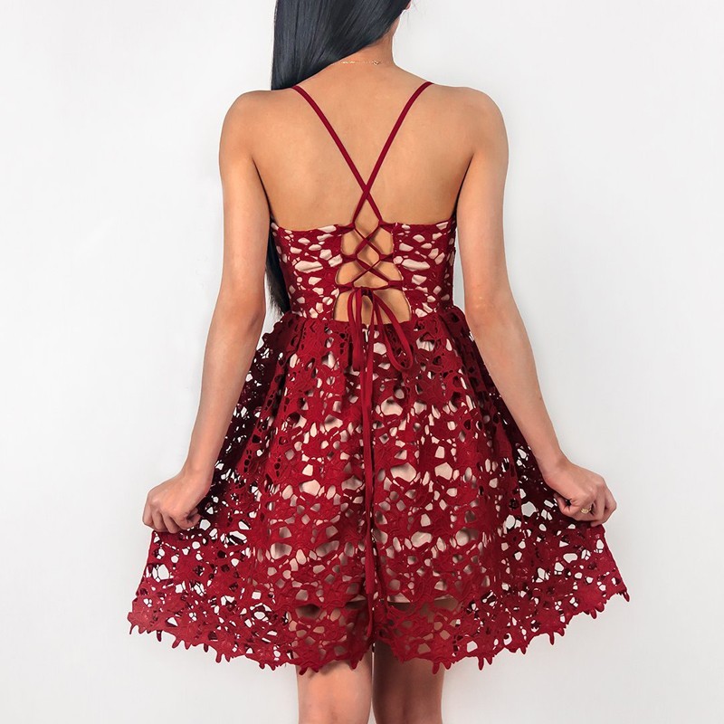 Delicate Lace Red Spaghetti Strap Homecoming Dress | Short A-line Party Gown-newarrivaldress